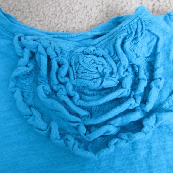 Old Navy Pullover T Shirt Girls Size 12-18M Blue‎ Short Sleeve Rose Tee Top - Picture 2 of 3